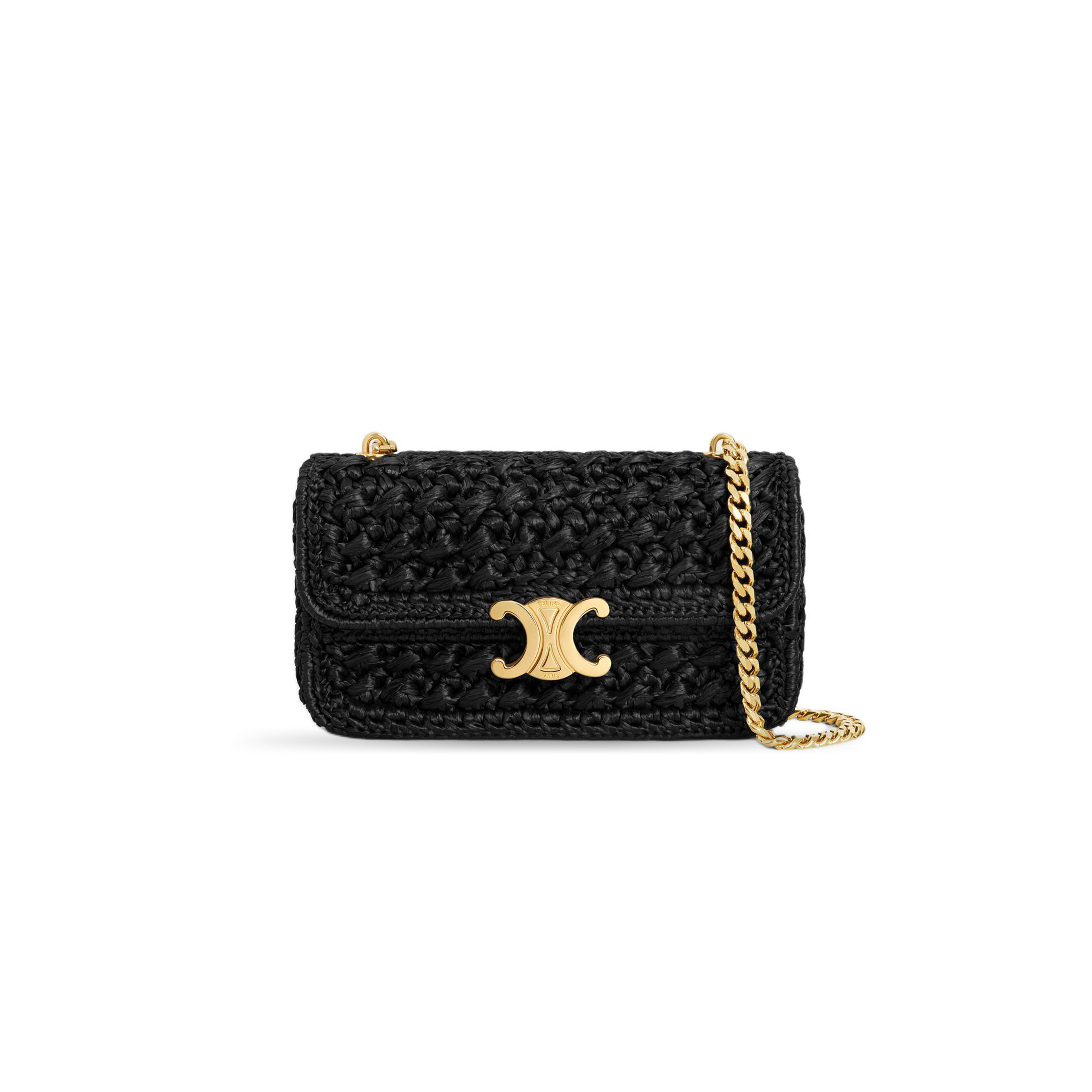 Ce**e chain shoulder bag claude in raffia effect textile 112252etu.38no (20.5*11.5*4)